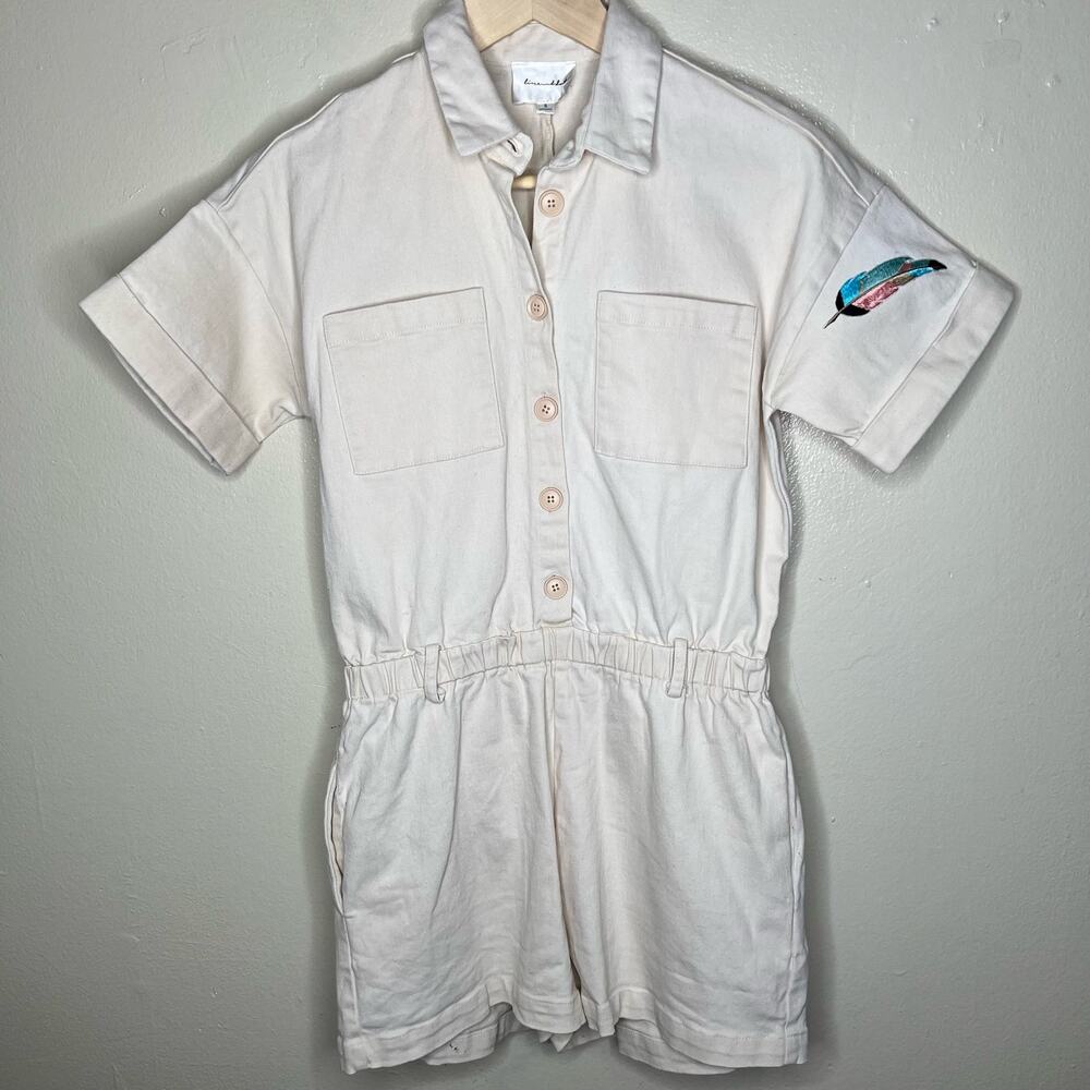 Line & Dot Roi Romper Small Cream Twill Cotton Blend Casual Utility Half Button